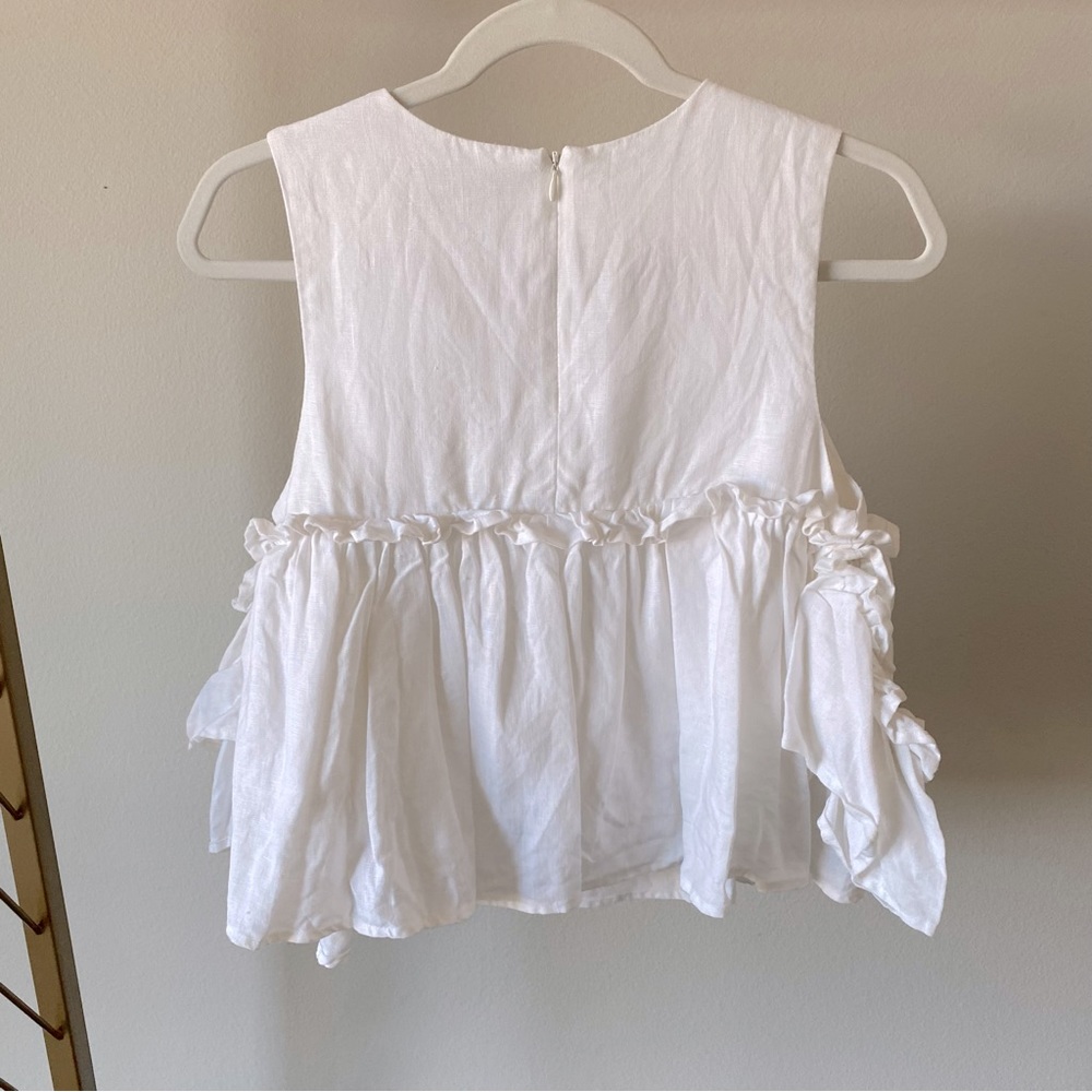 J.O.A Los Angeles Linen Cold Shoulder Peplum Top - Picture 4 of 5